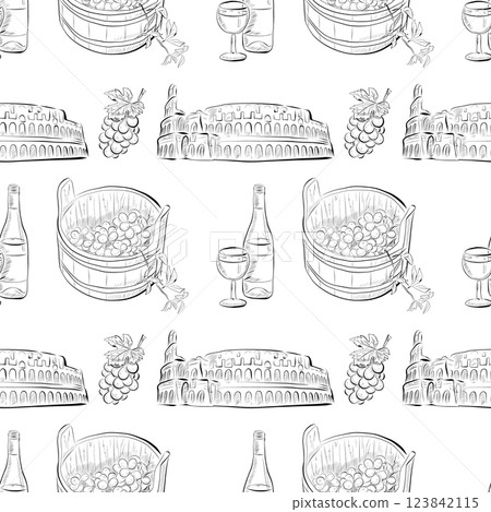 vector seamless pattern line art elements - food, cuisine vector seamless pattern line art elements - food, cuisine 123842115