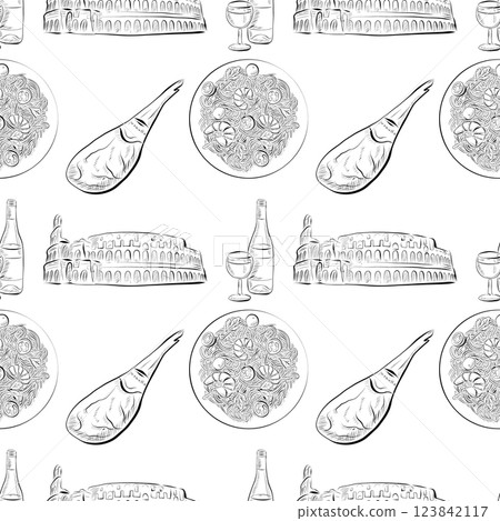 vector seamless pattern line art elements - food, cuisine 123842117