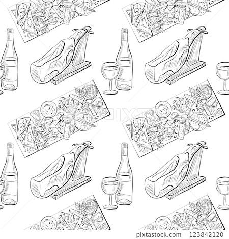 vector seamless pattern line art elements - food, cuisine 123842120