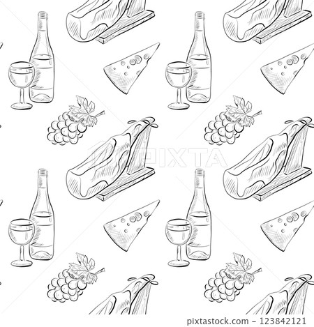 vector seamless pattern line art elements - food, cuisine vector seamless pattern line art elements - food, cuisine 123842121