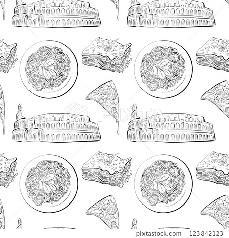 vector seamless pattern line art elements - food, cuisine 123842123
