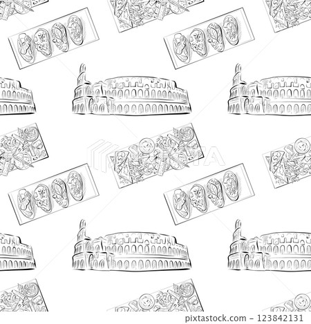 vector seamless pattern line art elements - food, cuisine 123842131