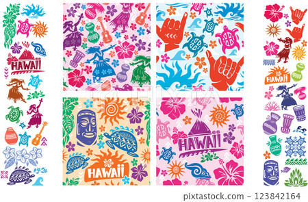 Set of Hawaiian Seamless and elements 123842164