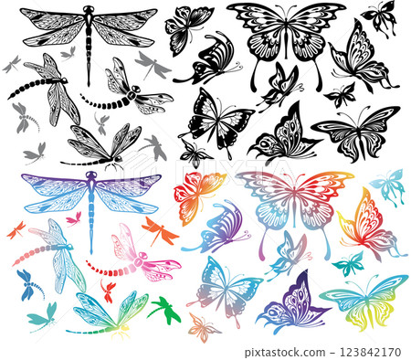 Decorative stylized butterflies and dragonflies Decorative stylized butterflies and dragonflies 123842170