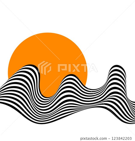 Abstract black and white wave is decorated with an yellow circle. Eps 10 Abstract black and white wave is decorated with an yellow circle. Eps 10 123842203