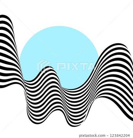 Abstract black and white waves. Wave pattern with blue circle. Eps 10 Abstract black and white waves. Wave pattern with blue circle. Eps 10 123842204