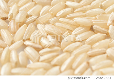 Close up of uncooked white rice grains showing texture and details in natural Close up of uncooked white rice grains showing texture and details in natural 123842884
