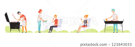 People Character at Barbecue Outdoor Picnic Vector Set People Character at Barbecue Outdoor Picnic Vector Set 123843033