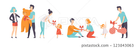 Happy People Character Exchange Gift Box on Holiday Vector Set Happy People Character Exchange Gift Box on Holiday Vector Set 123843063
