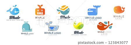 Whale Logo Original Design with Marine Mammal Vector Set Whale Logo Original Design with Marine Mammal Vector Set 123843077