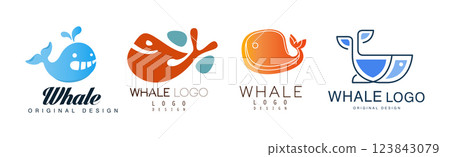 Whale Logo Original Design with Marine Mammal Vector Set 123843079