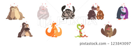 Animal Couple in Love Embrace and Hug Vector Set Animal Couple in Love Embrace and Hug Vector Set 123843097