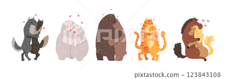 Animal Couple in Love Embrace and Hug Vector Set 123843108
