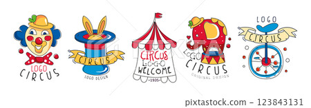 Circus Logo Original Design with Bright Show Element Vector Set Circus Logo Original Design with Bright Show Element Vector Set 123843131