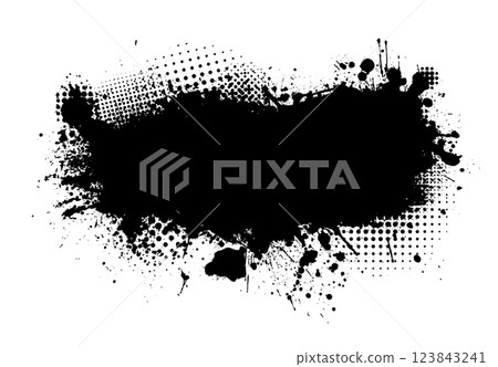 Splatter Paint Texture . Black Spray Blot of Ink. Place illustration Over any Object to Create Grungy Effect . hand drawn. Not AI, Vector 123843241