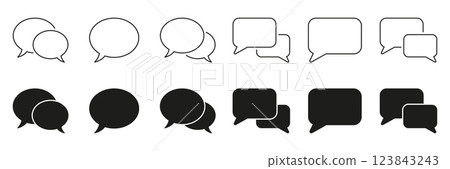 Speech bubble and chat line and solid icon set. Conversational and communication graphic symbol collection. Editable Stroke. Isolated vector illustration 123843243