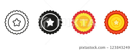 Badge With Star Line And Solid Icon Set. Award Badge Symbol Collection. Isolated Vector Illustration 123843249