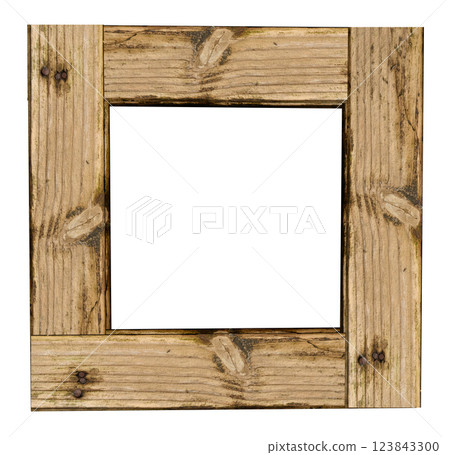 Blank wall hanging square wooden picture and photo frame, isolated background 123843300
