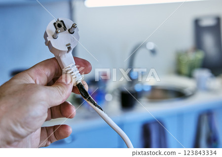 Tenant narrowly avoided fire when an extension cord overheated, charred and caused short circuit. 123843334