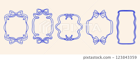 A set of vintage frames with ribbons and bows. For postcards, invitations, and packaging. A set of vintage frames with ribbons and bows. For postcards, invitations, and packaging. 123843359