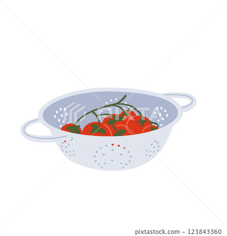 Tomatoes in a colander. Washing vegetables. 123843360