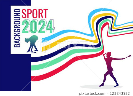 2024 Sports Background Vector Illustration, one of sports rhythmic gymnast silhouette woman. color waving sport poster banner pattern. negative space 2024 Sports Background Vector Illustration, one of sports rhythmic gymnast silhouette woman. color waving sport poster banner pattern. negative space 123843522