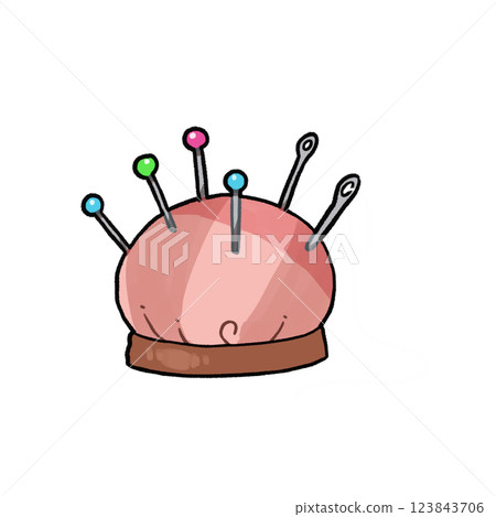 Illustration of a pincushion with needles stuck in it Illustration of a pincushion with needles stuck in it 123843706