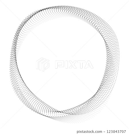Flowing round dotted frame with wavy halftone gradient shape Clip art concept of technology, science, music, modern. 123843707