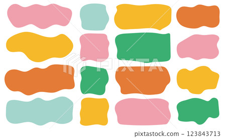 A modern abstract design elements set featuring colorful irregular shapes on a white background. Organic, fluid, melting shapes. A playful, minimal, and contemporary geometric collection. A modern abstract design elements set featuring colorful irregular shapes on a white background. Organic, fluid, melting shapes. A playful, minimal, and contemporary geometric collection. 123843713