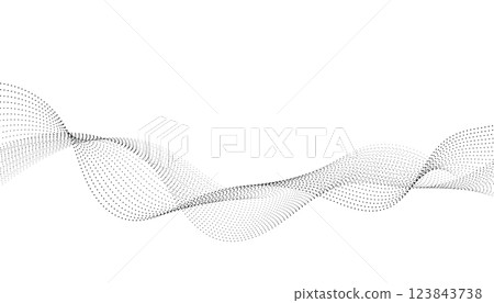 Flowing background with dots, particles wavy halftone gradient shape isolated on white background. 123843738