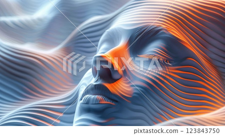 Abstract Art of a Humanlike Wavy Face with Illuminated Details 123843750