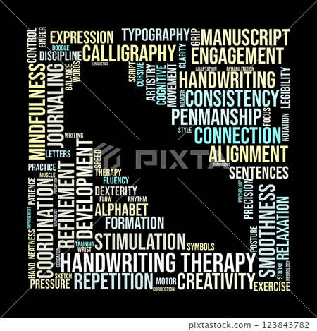 Handwriting Therapy Word Cloud. Key Topics for Writing Development and Rehabilitation 123843782