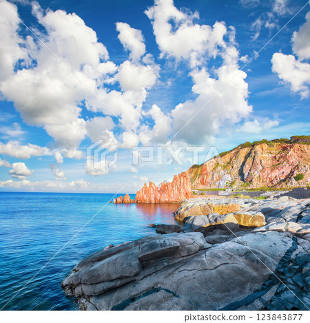 Remarkable sunset view of Red Rocks (Rocce Rosse) in Arbatax. 123843877
