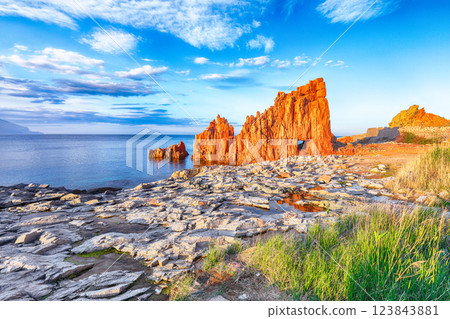 Remarkable sunset view of Red Rocks (Rocce Rosse) in Arbatax. 123843881