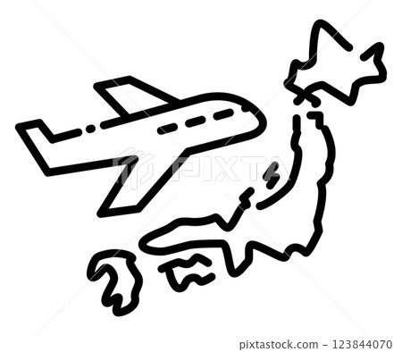 易於使用的黑線象形圖 搭飛機入境日本 123844070