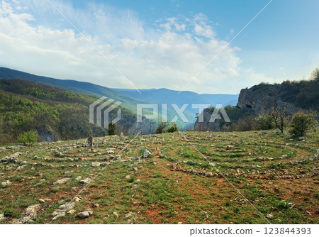 Concentric stone circles on spring plateau 123844393