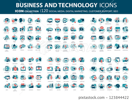 120 Business, data analytics, organization management icons. Social media, digital marketing, customer support and seo icon set. Vector icon collection 120 Business, data analytics, organization management icons. Social media, digital marketing, customer support and seo icon set. Vector icon collection 123844422