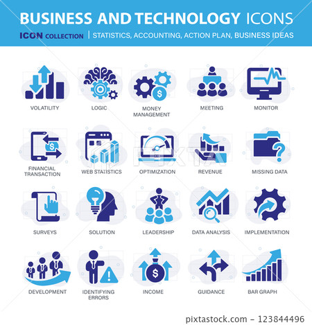 Icons collection for business and management. Concept icons for statistics, accounting, action plan and business ideas. Flat vector illustration Icons collection for business and management. Concept icons for statistics, accounting, action plan and business ideas. Flat vector illustration 123844496