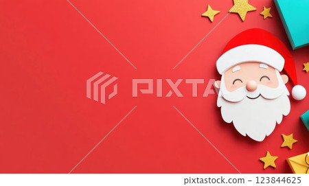Cartoon Santa Claus Face with Stars on Red Background Cartoon Santa Claus Face with Stars on Red Background 123844625