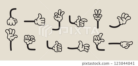 Set of isolated retro characters hands vector illustration set Set of isolated retro characters hands vector illustration set 123844841