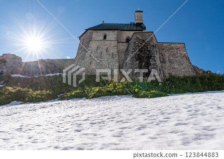 Medieval church on mountaintop in the Bavarian Alps on a sunny day in September Medieval church on mountaintop in the Bavarian Alps on a sunny day in September 123844883
