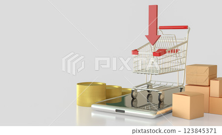 The Shopping cart on mobile for Business concept 3d Rendering. 123845371