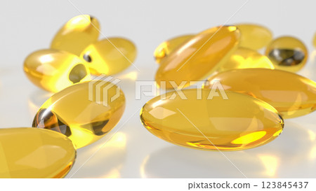 The Yellow pill for Fish oil or Heathy concept 3d Rendering. The Yellow pill for Fish oil or Heathy concept 3d Rendering. 123845437
