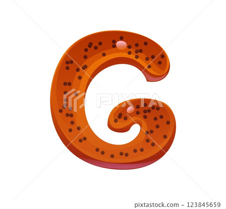Fast food bun meal ABC font letter G. Street meal English typeset symbol, fastfood cafe snack vector ABC font typeset G letter. Takeaway menu appetizer alphabet element or fast food font letter 123845659