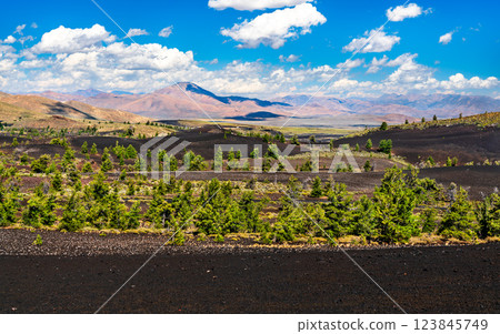 Volcanic landscape of Craters of the Moon National Monument and Preserve in Idaho, United States Volcanic landscape of Craters of the Moon National Monument and Preserve in Idaho, United States 123845749