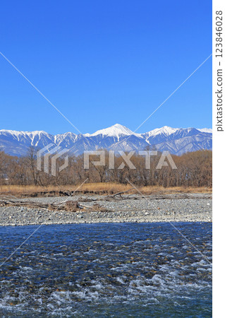 Azumino in early spring: Sai River and the Northern Alps Azumino in early spring: Sai River and the Northern Alps 123846028