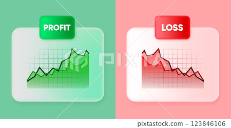 Up and Down trend with arrows. Stock exchange concept. Trader profit and loss. Arrows symbolizing growth or fall. Vector illustration. 123846106