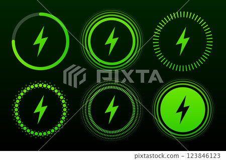 Wireless Charging battery energy variations. Battery power luminous indicators. Vector illustration. 123846123