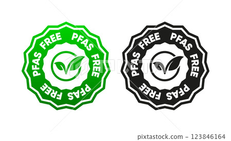 Pfas Free sign. No pfas. Badge icon. Vector illustration. Pfas Free sign. No pfas. Badge icon. Vector illustration. 123846164