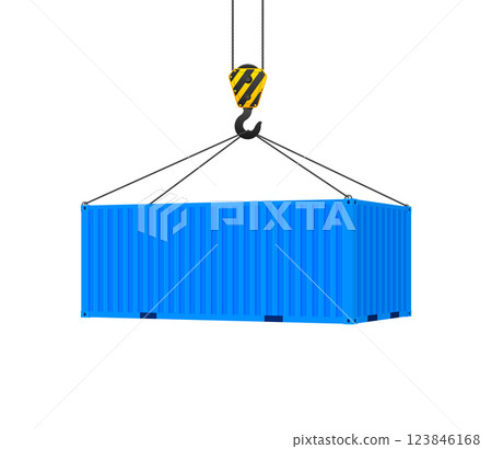 Blue 3d Cargo Container. Transportation delivery freight, international logistic warehouse object. Shipping industry. Vector illustration. 123846168